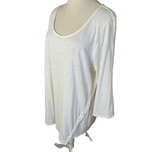 J Jill Pure Jill White Blouse Angled Upward Hem Adorned and Buttons Cotton Large